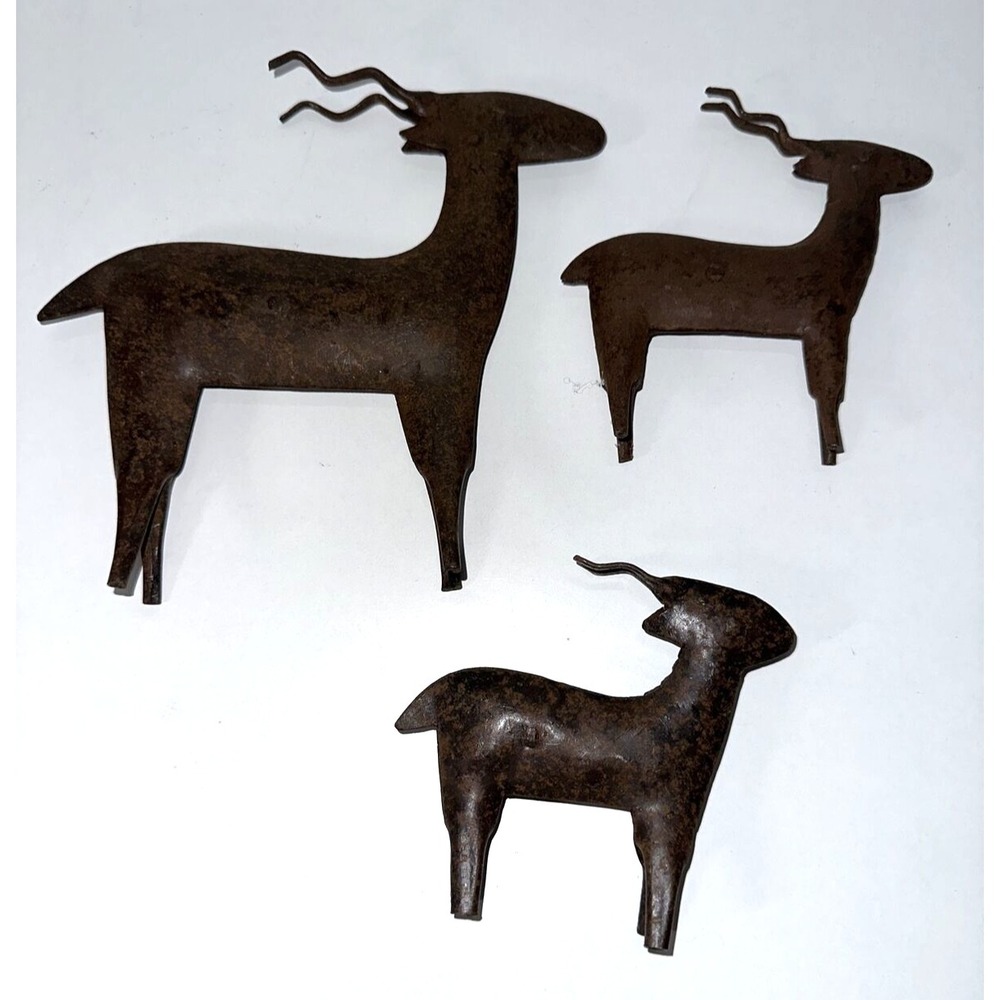 Vintage Metal Antelope Sculptures, Rustic‎ Trio of 3 - Country Christmas